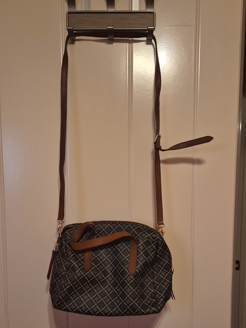 Fossil Quilted Crossbody Shoulder Bag in Brown and Teal